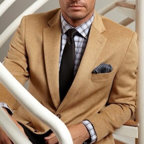 Jos A Bank 100% Cashmere Sport Coat Blazer Jacket Camel Tan Classic Preppy 44 LG - Picture 1 of 16